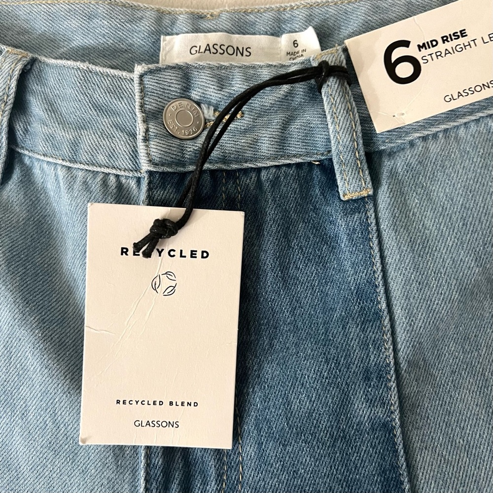 GLASSON Patchwork Mid Rise Denim Jean Sz 6 - Picture 2 of 11
